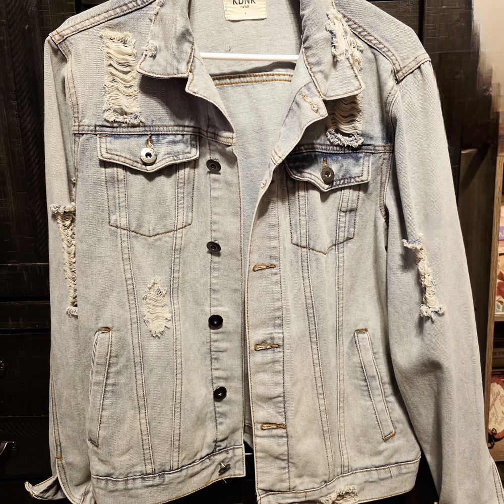 KUT from the Kloth Light Blue Distressed Denim Jacket